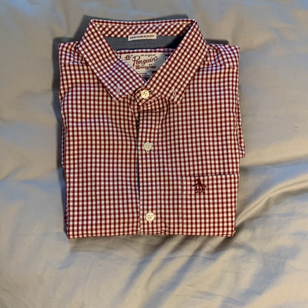 NWOT Original Penguin Red Gingham Check Button Down Slim Size S